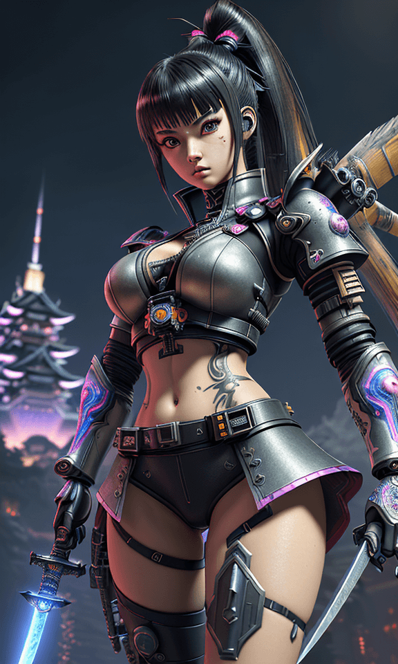 AI generated: Unreal Engine 5 style, rendering brush, 3D art, digital art, cybergirl, artwork by Nomura Tetsuya, m...