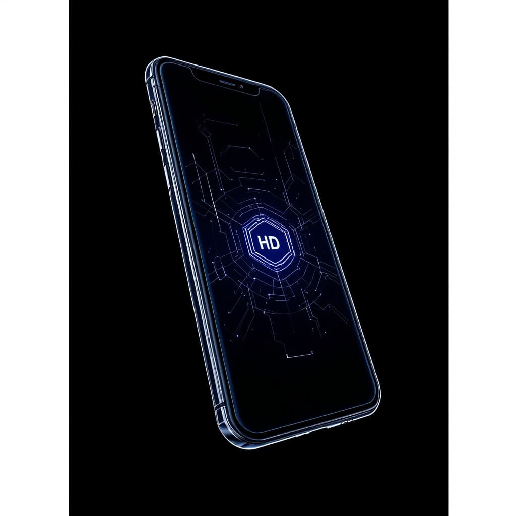 AI generated: Smartphone, realistic, HD, futuristic, dark background, white outline, minimalistic.