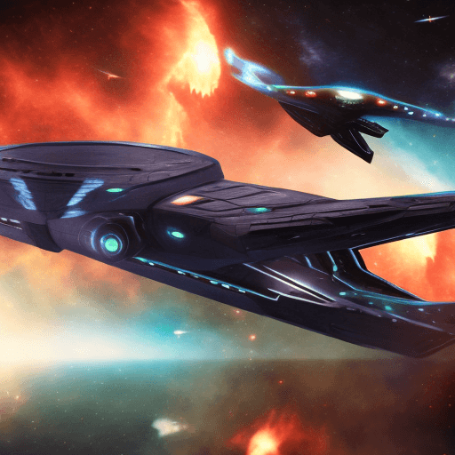 AI generated: an iconic Romulan Warbird from Star Trek, (eye contact), (half-body shot:2),  cinematic space battle...