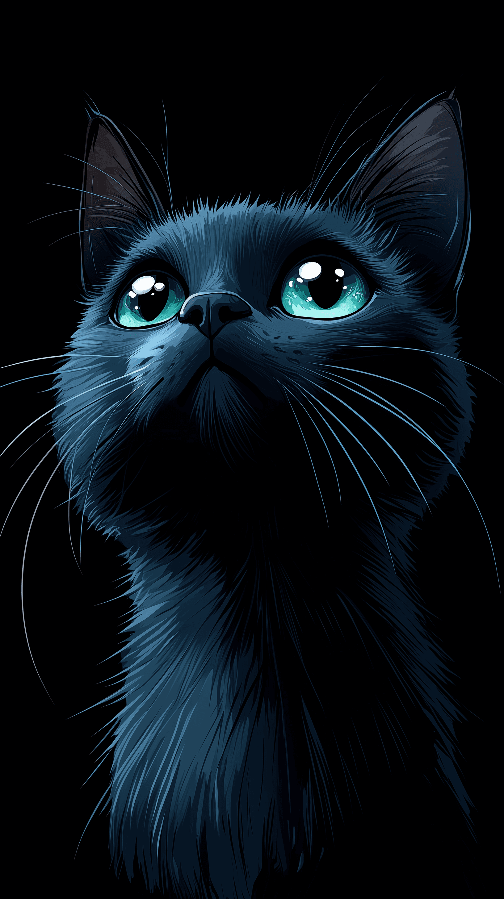 AI generated: cartoon, dollish cute russian blue cat face, emerald green eye, simplify, expressive eyes and a play...