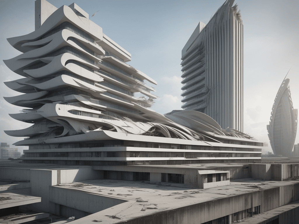 AI generated: modern architecture, modern design, architectural photography, post apocalyptic Mukah Sarawak, hyper...