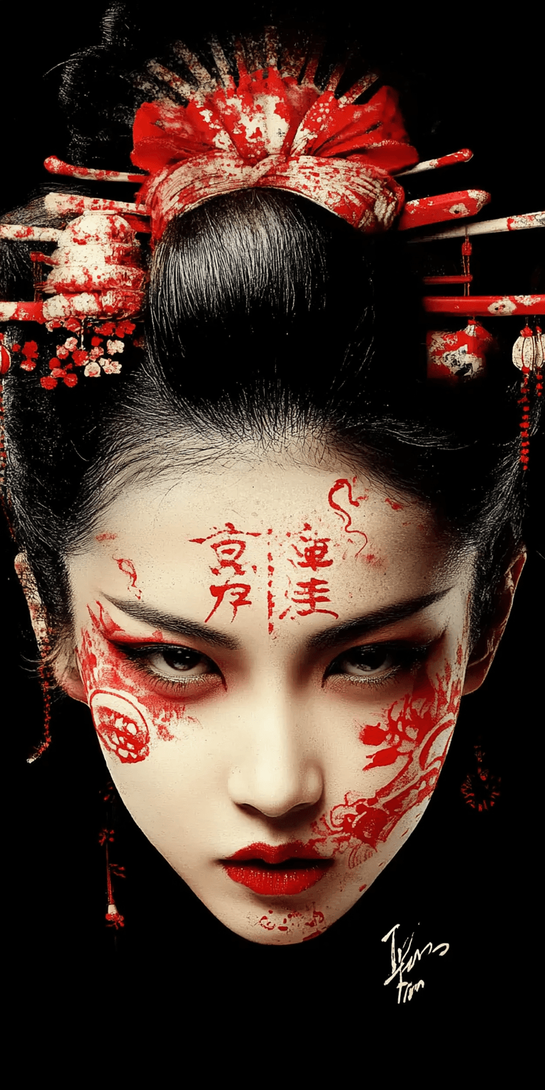 AI generated: Japanese ink portrait of a woman --chaos 75 --ar 1:2 --style raw --profile rsy6uq9 --stylize 750