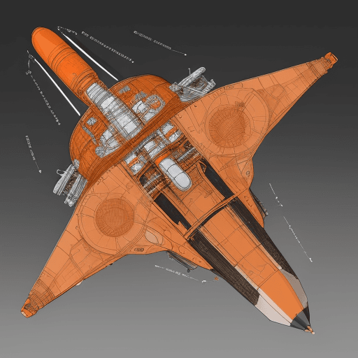 AI generated: Produce a detailed technical illustration of a spacecraft, showcasing a cutaway design that reveals ...