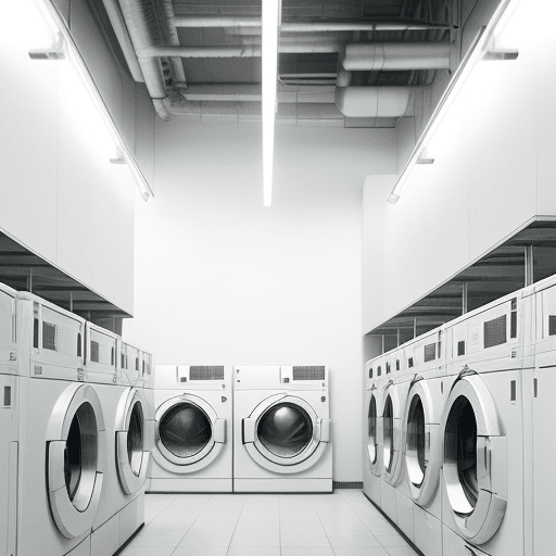 AI generated: Kodak disposable photography of laundryshop filled with laundry machines, modern, minimalism, instag...