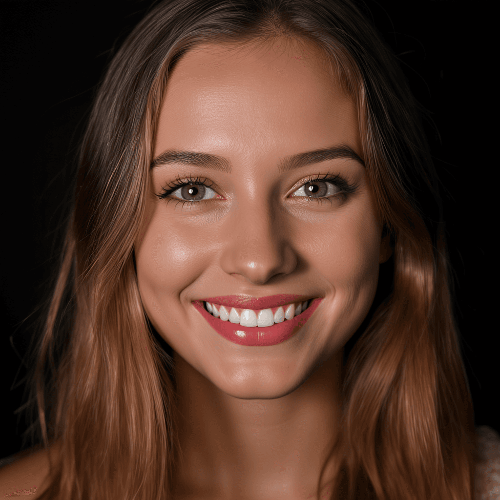 AI generated: Close-up photograph of a 20-year-old woman, (highly detailed face:1.4) (smile:0.7) (dark background:...