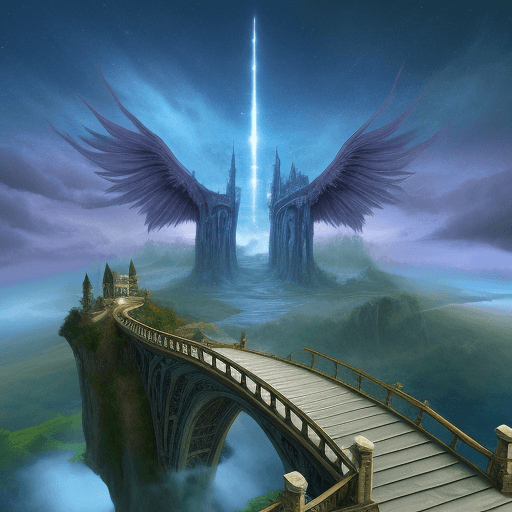 AI generated: Fantasy fiction bridge heaven peace sky



