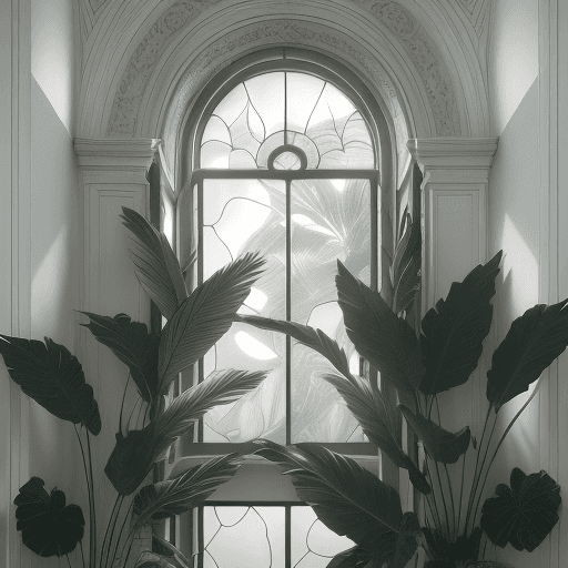 AI generated: sharp details, realistic film photography, rollei prego 90, philodendrons, bird wings with glistenin...
