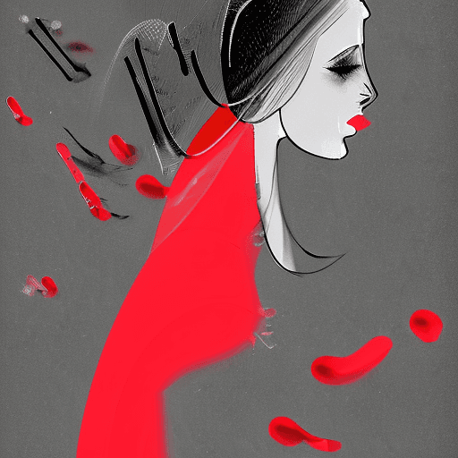AI generated: An artistic portrait of a woman with a dark grayscale color palette, accented with selective splashe...