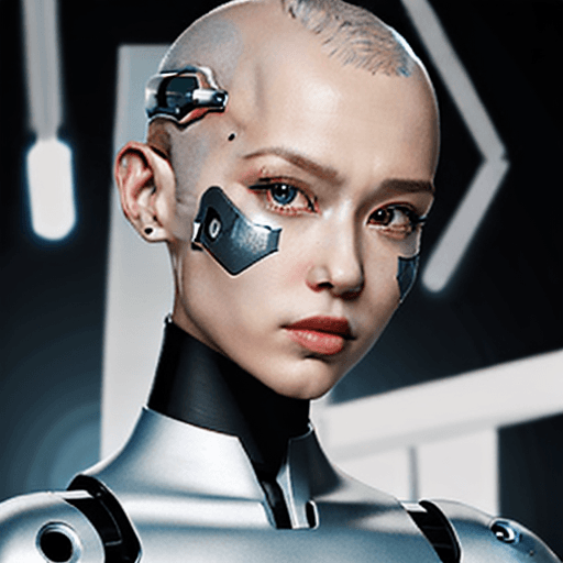 AI generated: cyborg with no hair staring into the camera at a 90 degree angle
