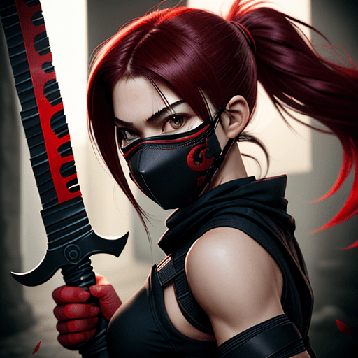 AI generated: ninja, girl, weapon, hair, chracter, soft lighting, ultra realistic, photography, photorealistic, fu...