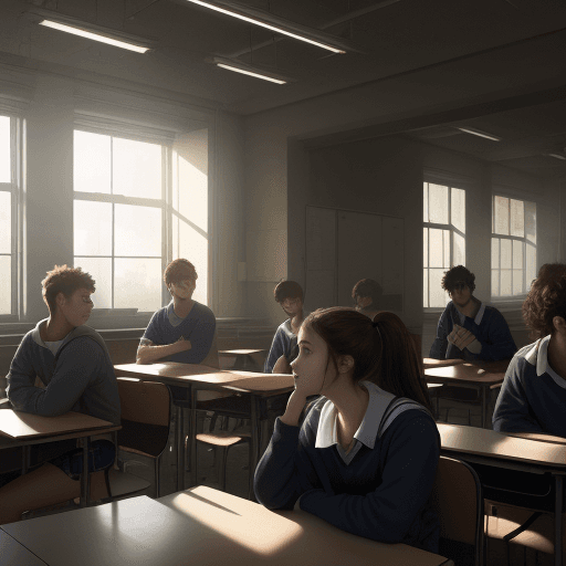 AI generated: A hyper-realistic image of students in the foreground, looking straight ahead, scratching their head...