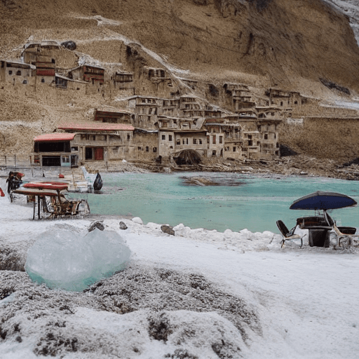 AI generated: bicchiere caffè  con ghiaccio, in prospettiva, sfondo con paesaggio realistico spiaggia estate