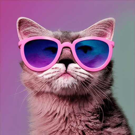 AI generated: Photo of a cute fluffy pink cat wearing large sunglasses   colorful, centre image, clean borders,   ...