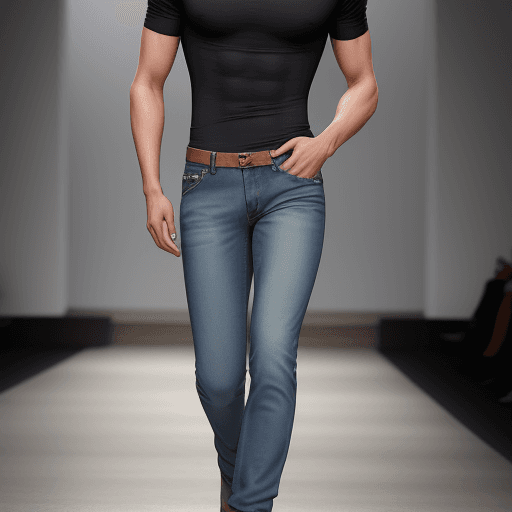 AI generated: Male model handsome slim runway jeans 