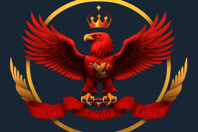 AI generated:  red eagle logo with the crown on its head is centered within a blue circle with a transparent backg...
