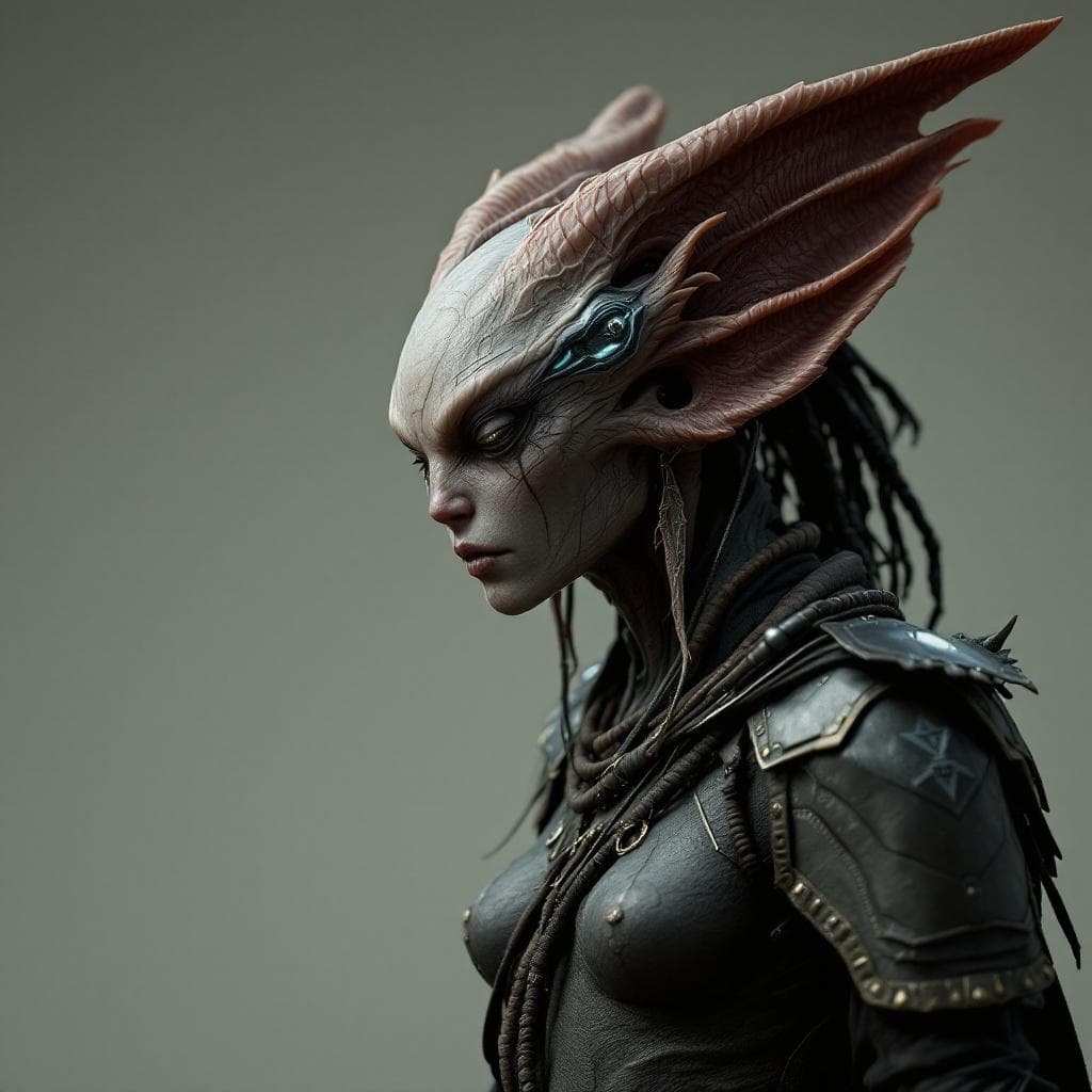 AI generated: Create unique, fleshly, organic species, Male and Female, that match this description. Evoari – dire...