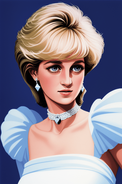 AI generated: (masterpiece, digital illustration, best quality), 1980s style, lady diana, pop art, stunning drawin...