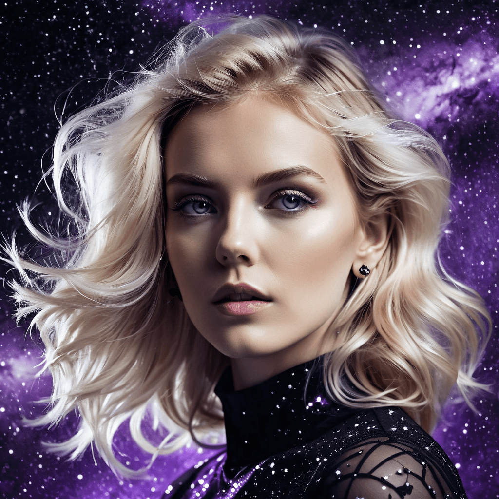 AI generated: Double exposure, blonde woman, galaxy, black outer space background, jorg karg style, portrait, 8k, ...