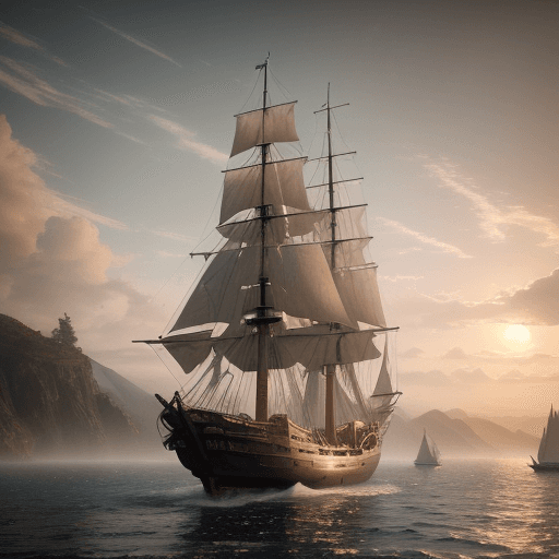 AI generated: Photo of a ultra realistic sailing ship, dramatic light, pale sunrise, cinematic lighting, battered,...