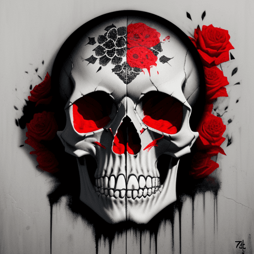 AI generated: the skull, day of the dead art by linyu hong, in the style of dark white and red, graffiti art, real...