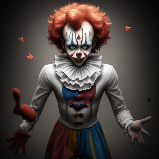 AI generated: Photo of a broken hearted clown in a crazy show. Active background