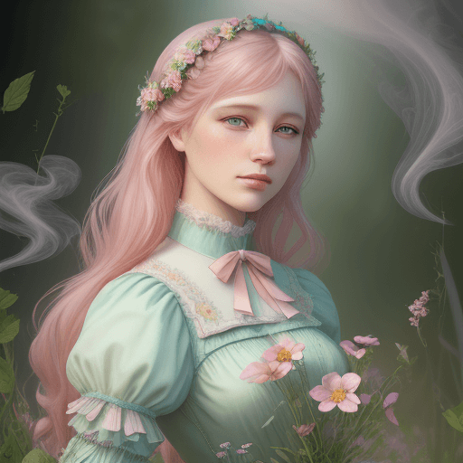 AI generated: mdjrny-v4 style, catholic lady, whimsical fantasy elegant meadow flowers botany maximalism with a wa...