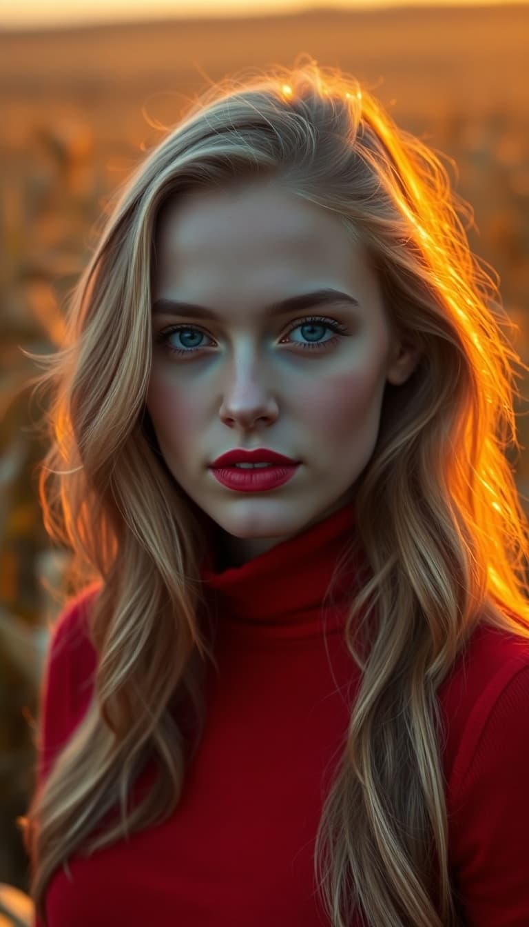 AI generated: "High resolution, head & shoulders, vertical, image, lithe supermodel, early 20's, light skin, cornf...