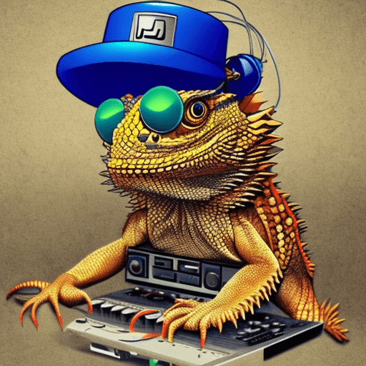 AI generated:  a bearded dragon as a dj with a cool hat