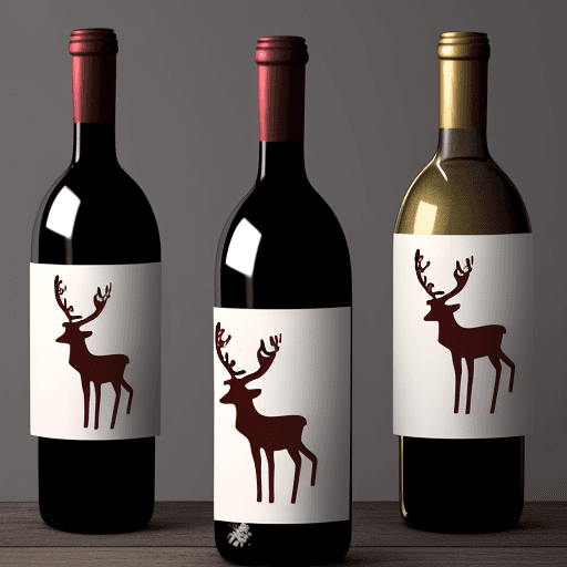 AI generated: sticker for wine bottle with abstract deer and wine fields