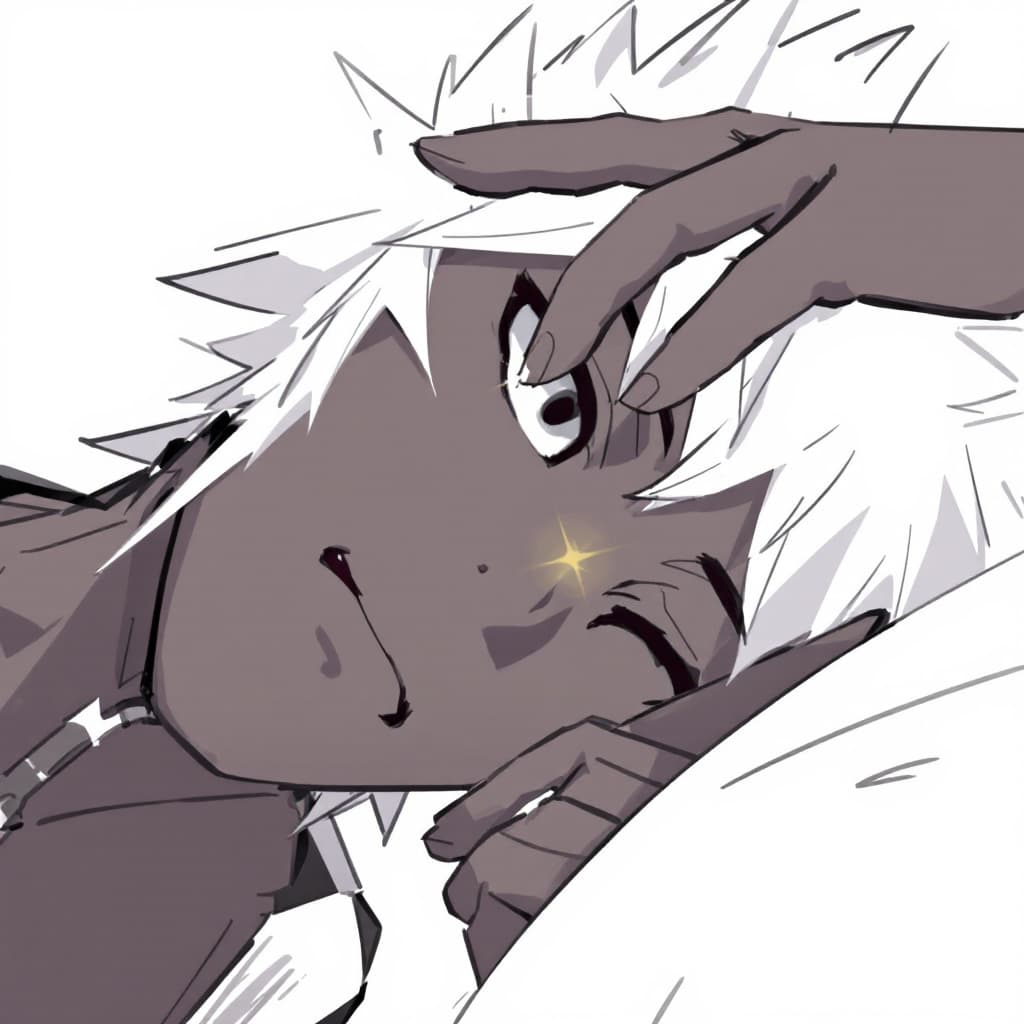 AI generated: expressive eyes, cute face, 1boy, Shota, kemono, Dark skin, 1boy,, solo, black eyes, spiky white hai...