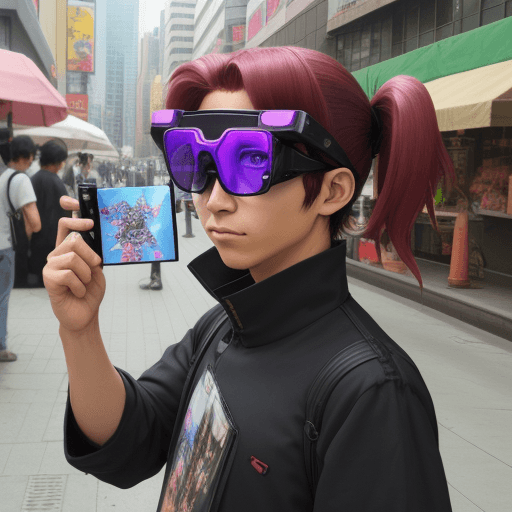 AI generated: anime street vendor with augmented reality glasses on
