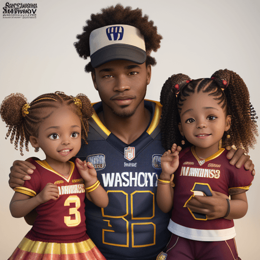 AI generated: Create a 3d image of 3 african american siblings wearing a Washington Commanders football hat and je...