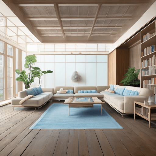 AI generated: High resolution photography interior design, dreamy sunken living room conversation pit, wooden floo...