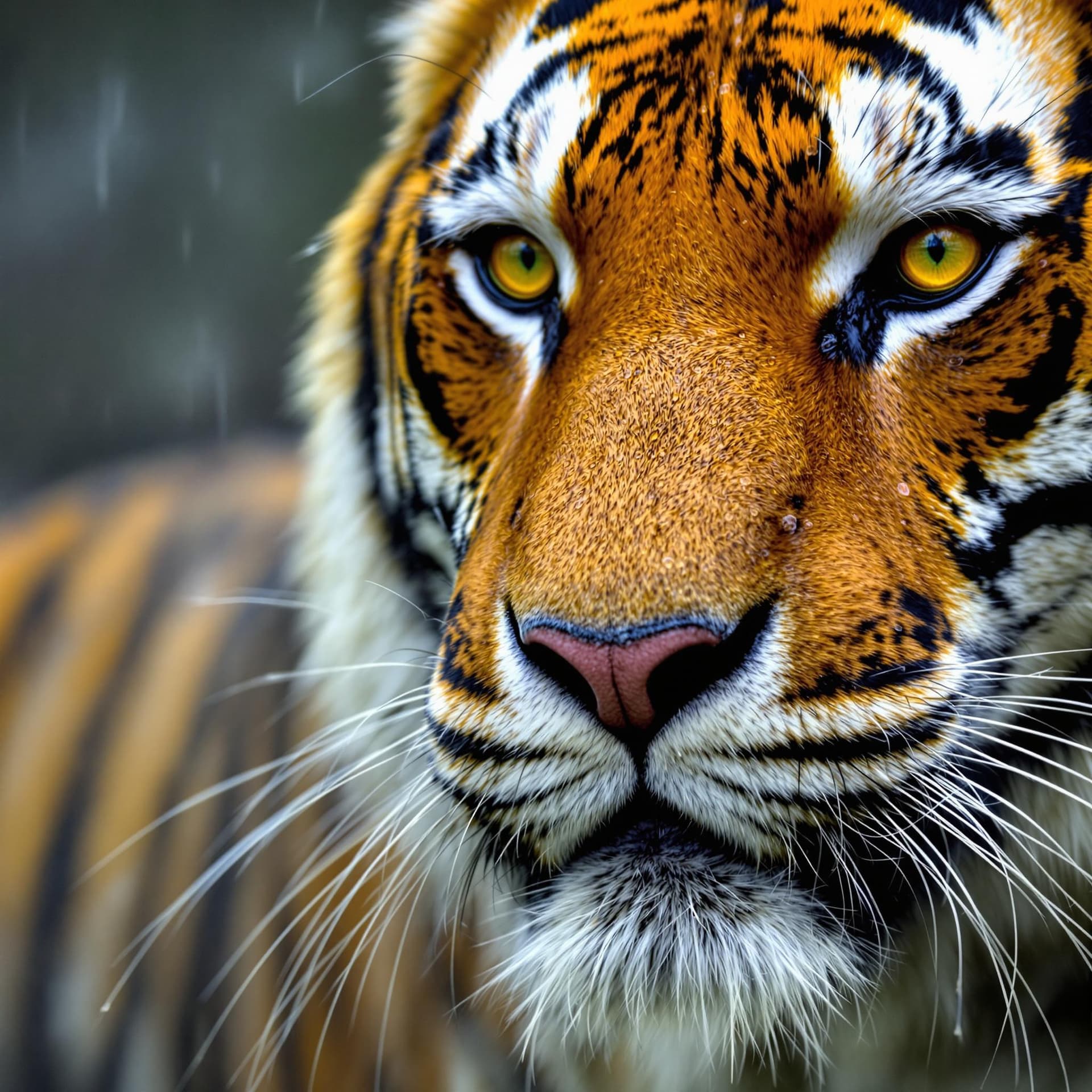 AI generated: The image features a close-up of a tiger's face, capturing its striking orange and black striped fur...