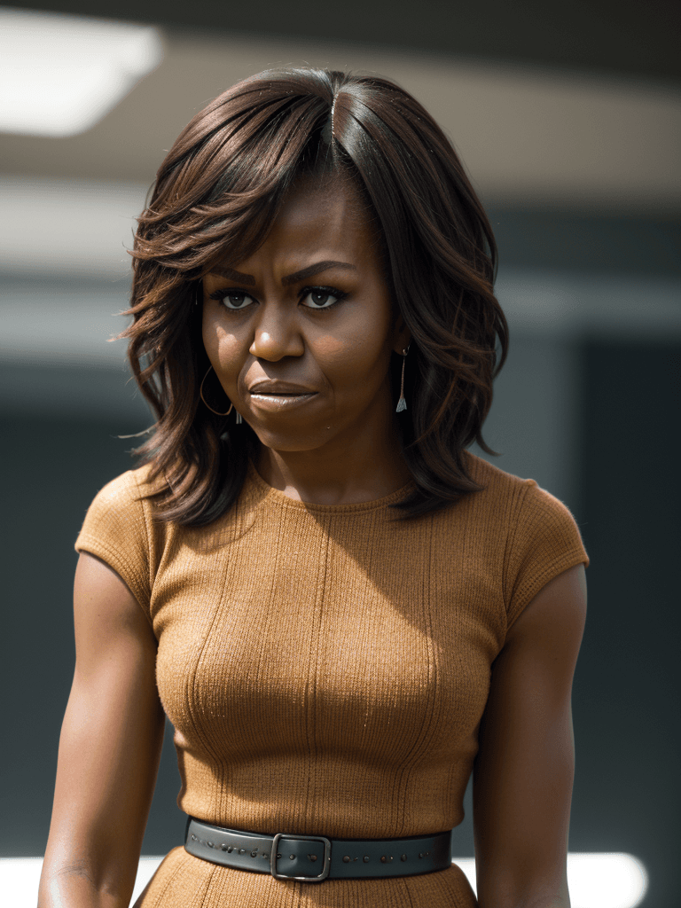 AI generated: portrait of Michelle Obama with masculine hair style, ultra realistic, 8k full HD, low angle, unreal...