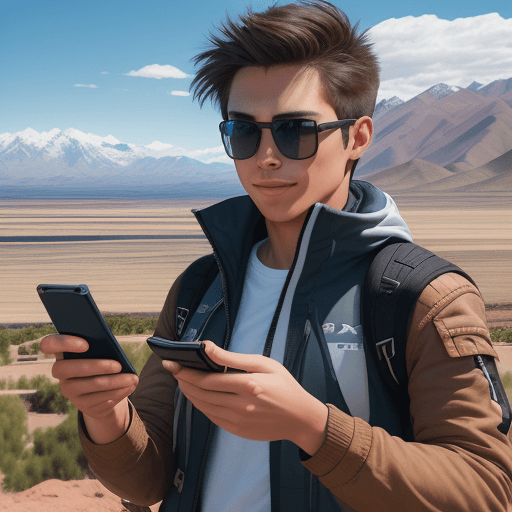 AI generated: Capture the adventurous spirit of a young man in sunglasses, standing amidst the breathtaking landsc...