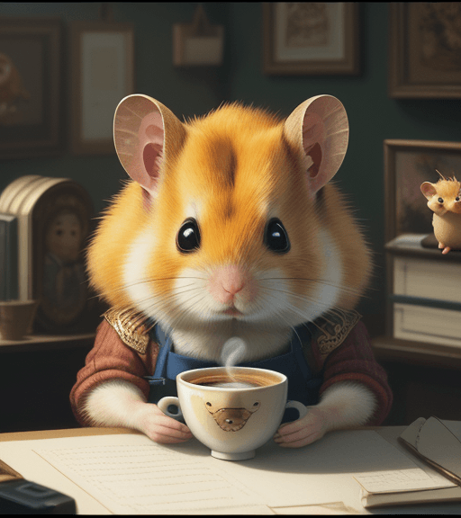 AI generated: very beautiful portrait of an extremely cute and adorable golden hamster who is really tired and dri...