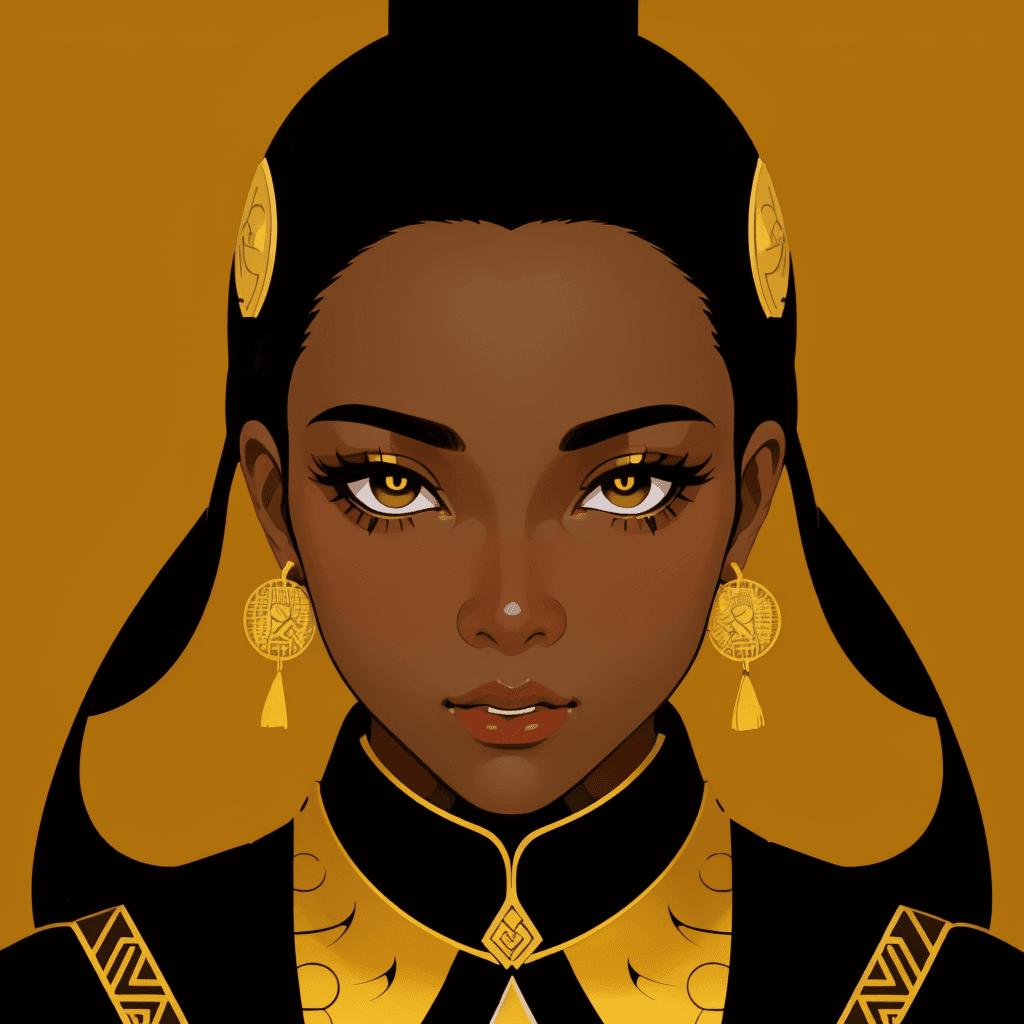 AI generated: a close up of a person wearing a black and gold outfit, a digital painting, inspired by Thomas Black...