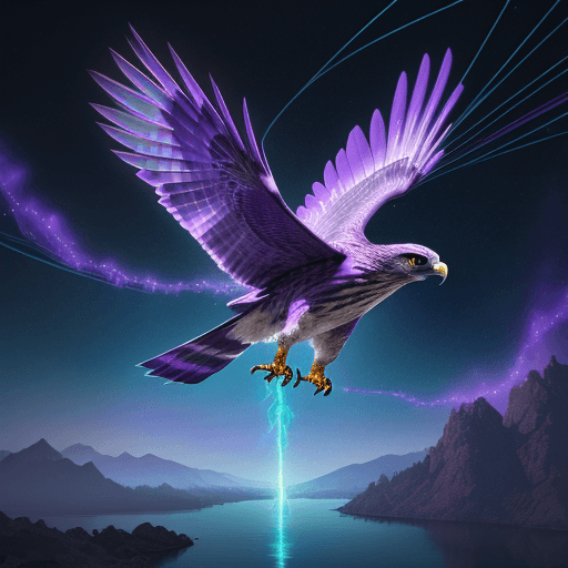 AI generated: A majestic purple hawk that appears to be flying in the sky, in the style of data visualization, flu...