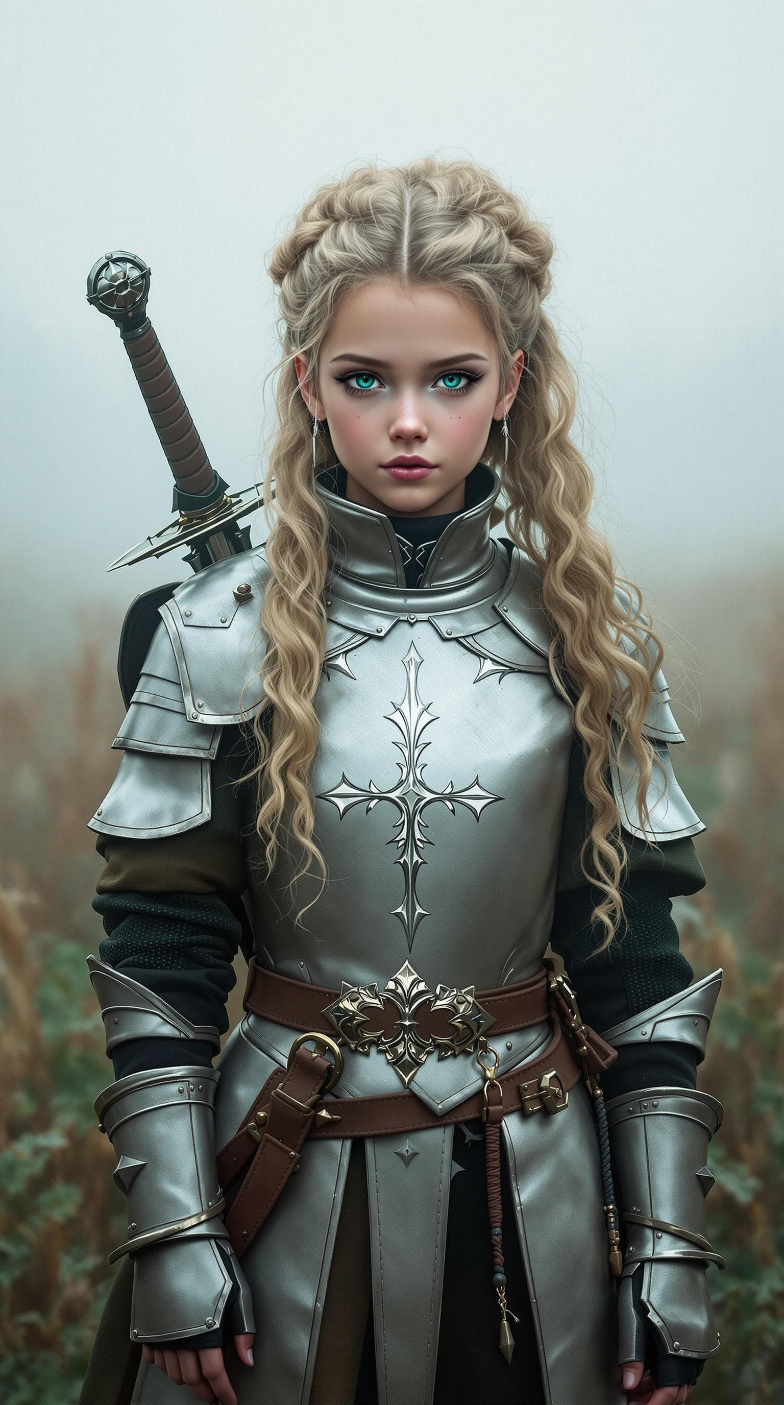 AI generated: a professional photo of a exceptionally of the most beautiful knights templar girl in the world, (ag...