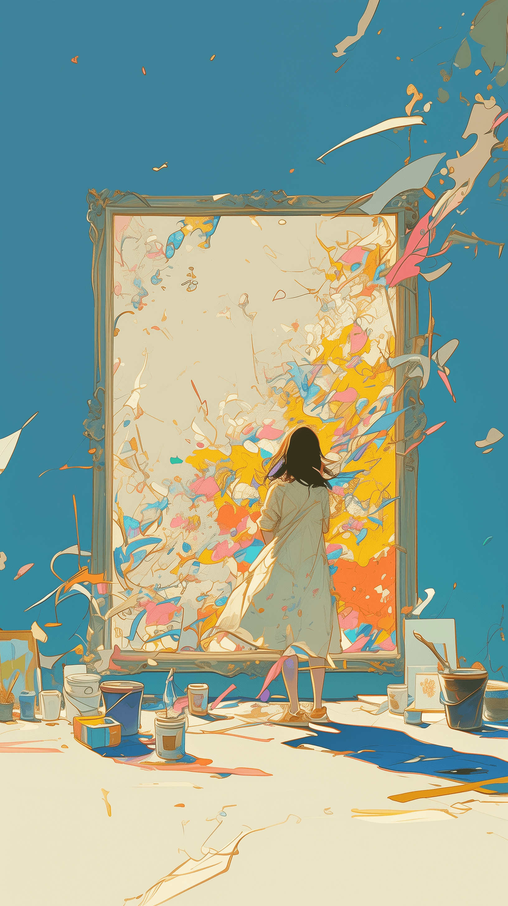AI generated: illustration, outlines, simplify, artist transforms a mundane space into a magical portal, artist fr...