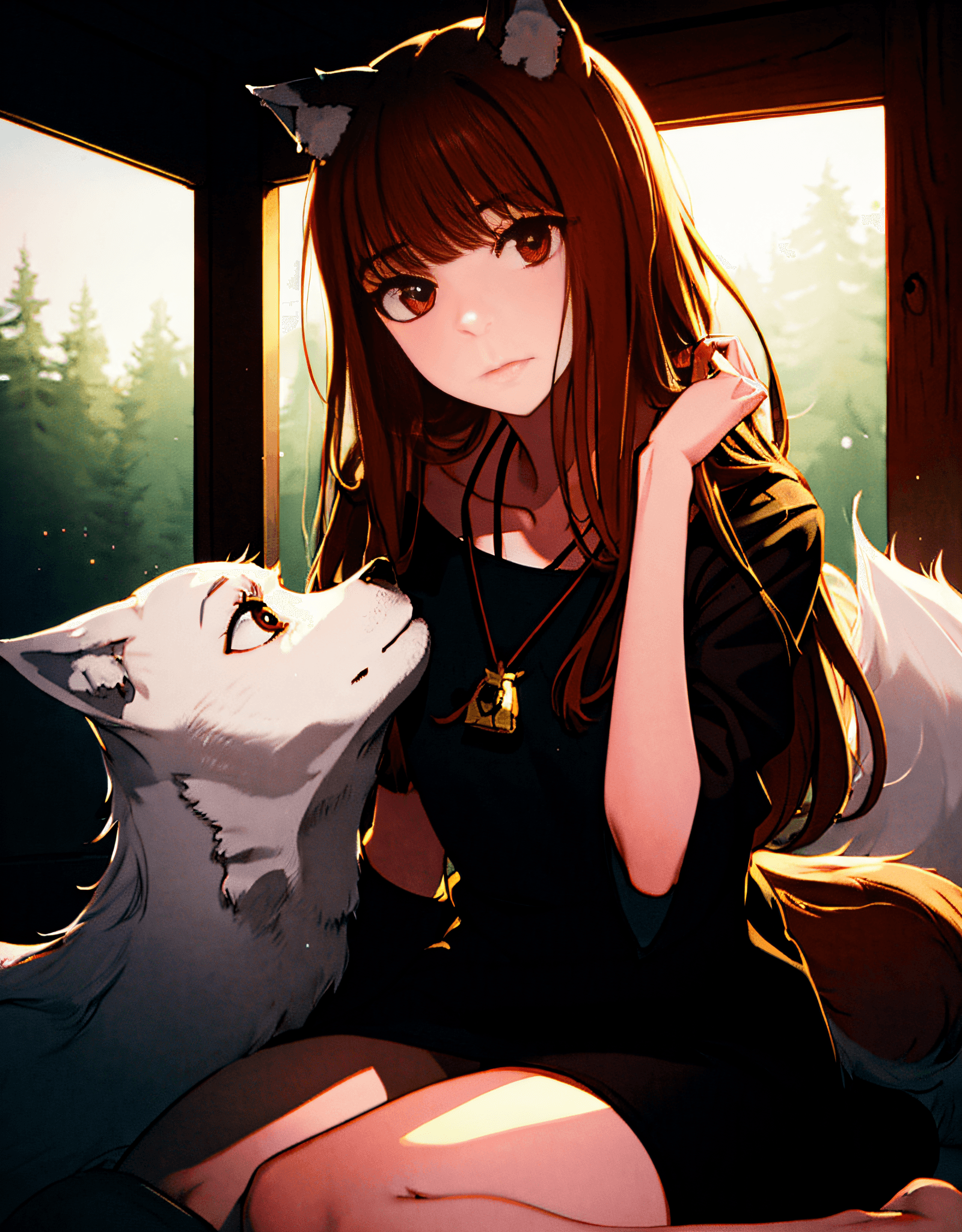 AI generated: masterpiece, best quality,1girl, wolf ears, tail:0.6 delicate face, red eyes, (beautiful eyes:1.1), ...
