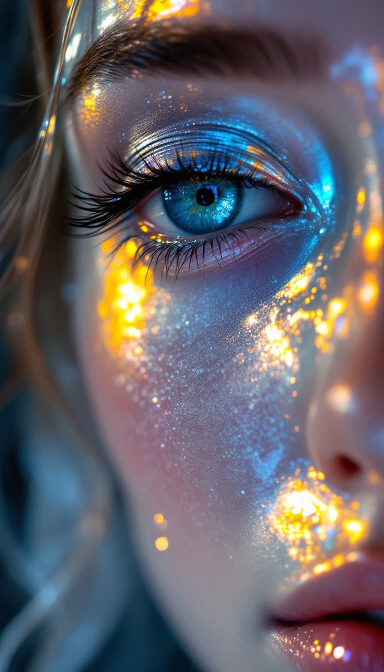 AI generated: Close up of a mesmerizing Female liquid mercury macro complex angles, portal to female shape-shiftin...