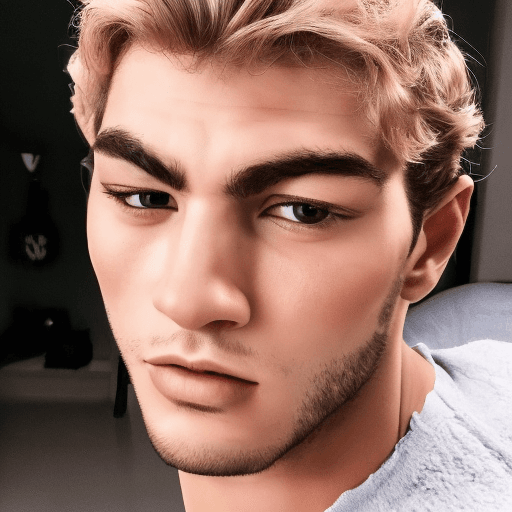 AI generated: beauty man that has an oval face. A strong jawline that ends with a pointed chin. Has a Roman nose. ...