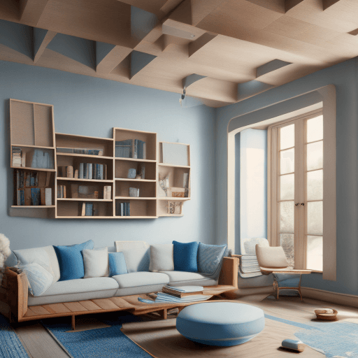 AI generated: High resolution photography interior design, dreamy sunken living room conversation pit, wooden floo...