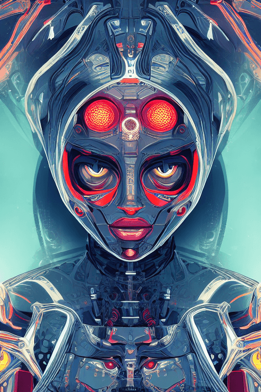 AI generated: female nousr robot, fiery colors, character design, detailed face, highly detailed, intricate detail...