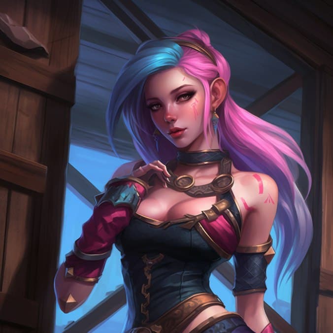 AI generated: (Jinx) (Woman focus) (Attractive Eye) (League of Legends) (Jinx) (full body focus) (League of Legend...