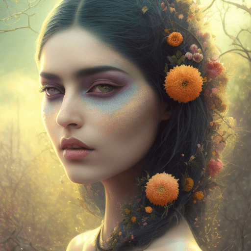 AI generated: beautiful persian girl view of Species woman individual from another planet with multicolored hair, ...