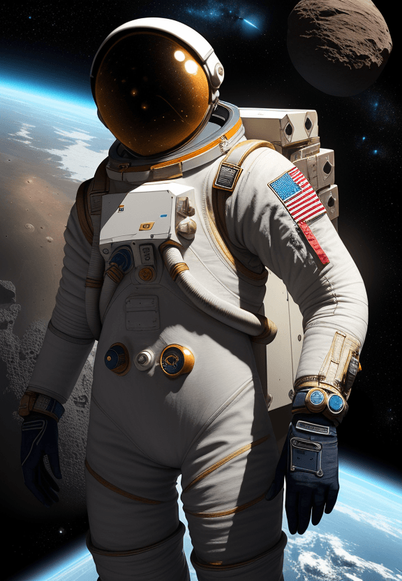 AI generated: An adventurous human character wearing an advanced space exploration suit, exploring uncharted plane...