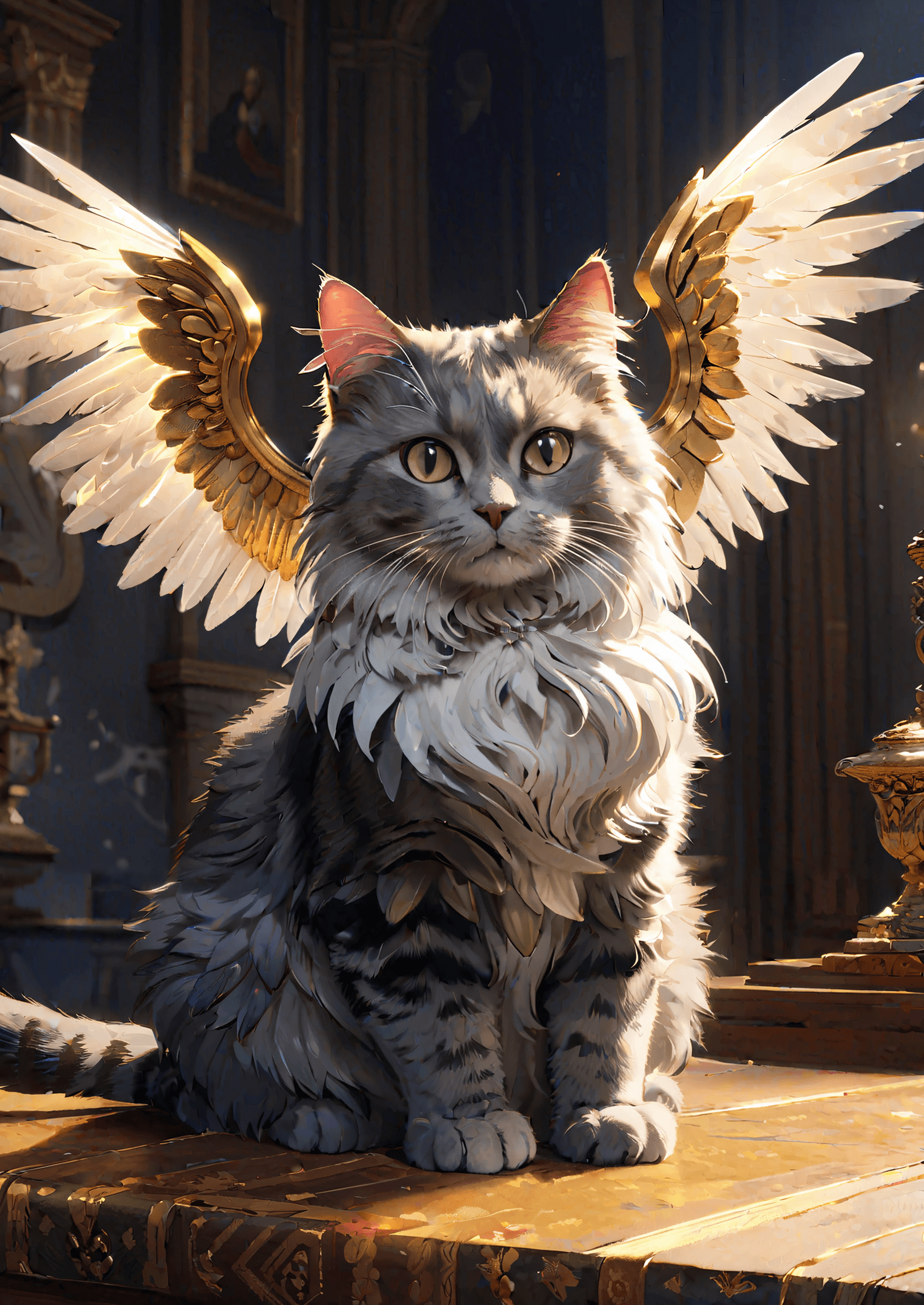 AI generated: Masterpiece, Stunning, Best quality, Cat with wings